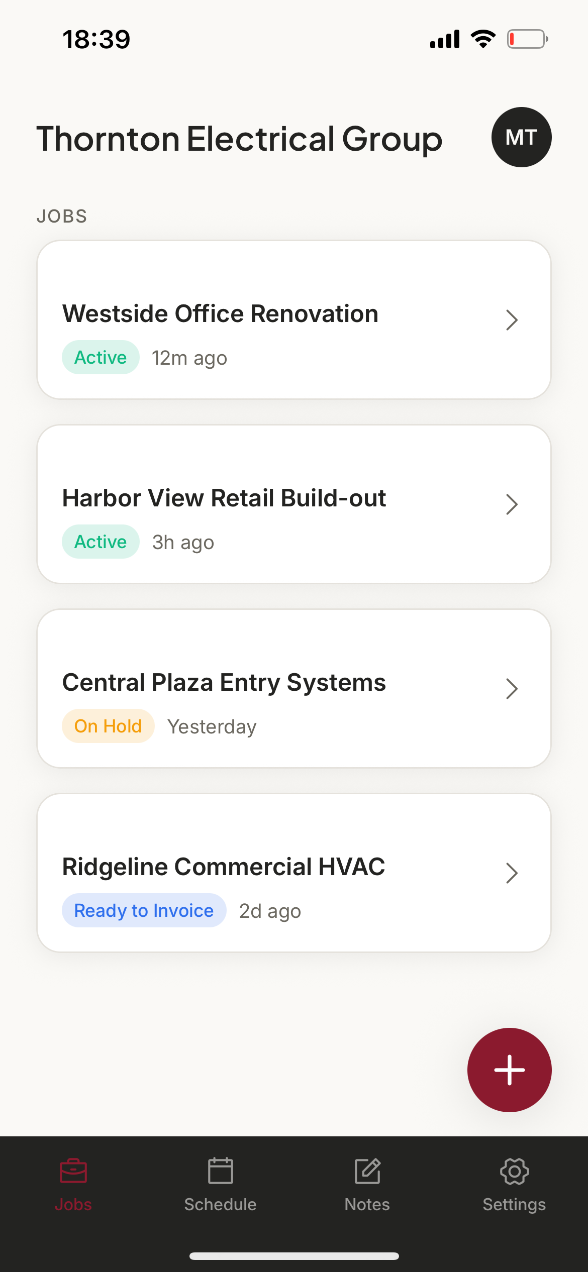 SiteLog jobs list screen
